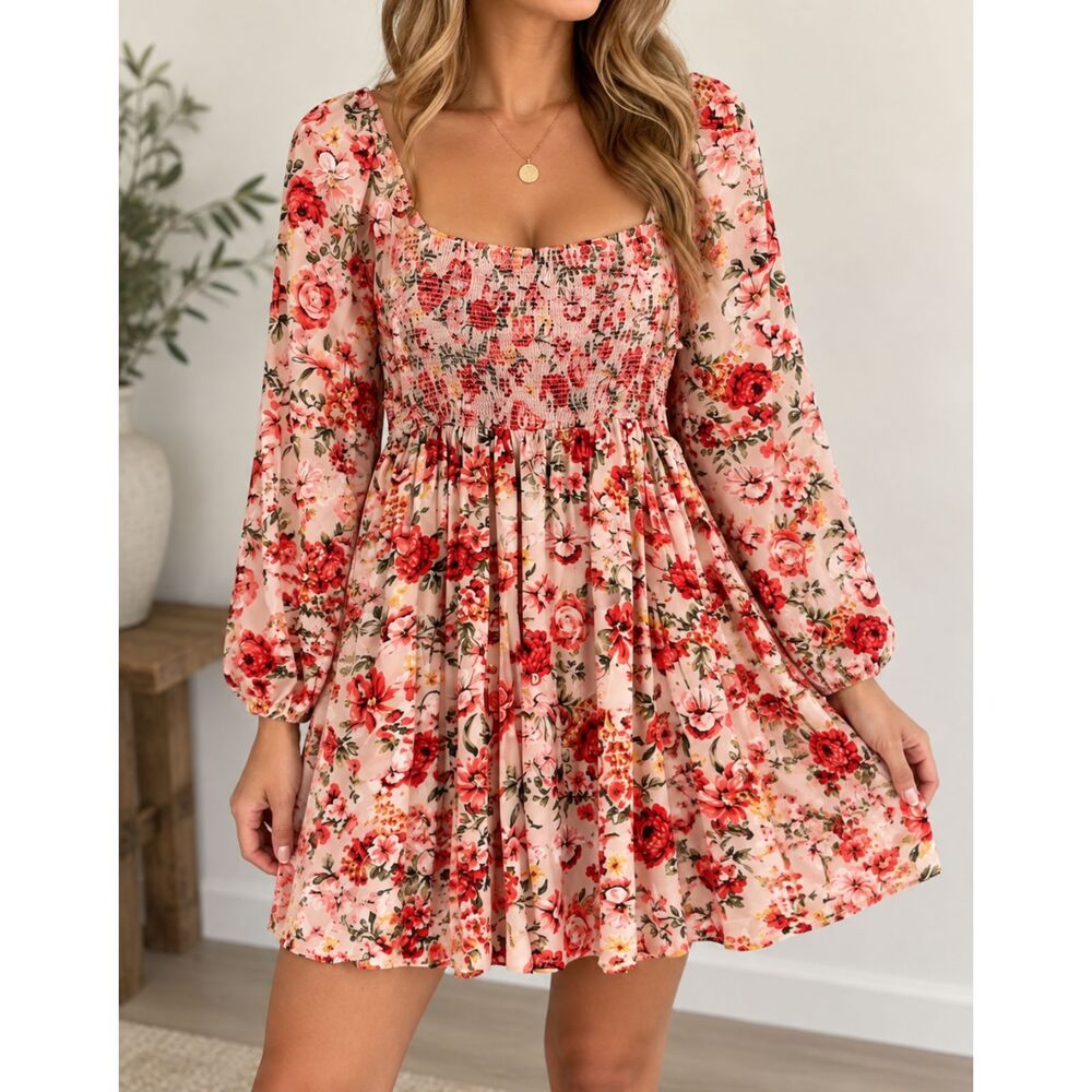 Old Navy Floral Smocked Long Sleeve Dress – Size Large
